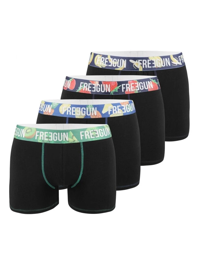 Lot de 4 Boxers homme Coton Bio Noir Freegun Noir