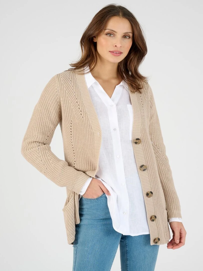 Gilet maille perlée Damart Beige gris