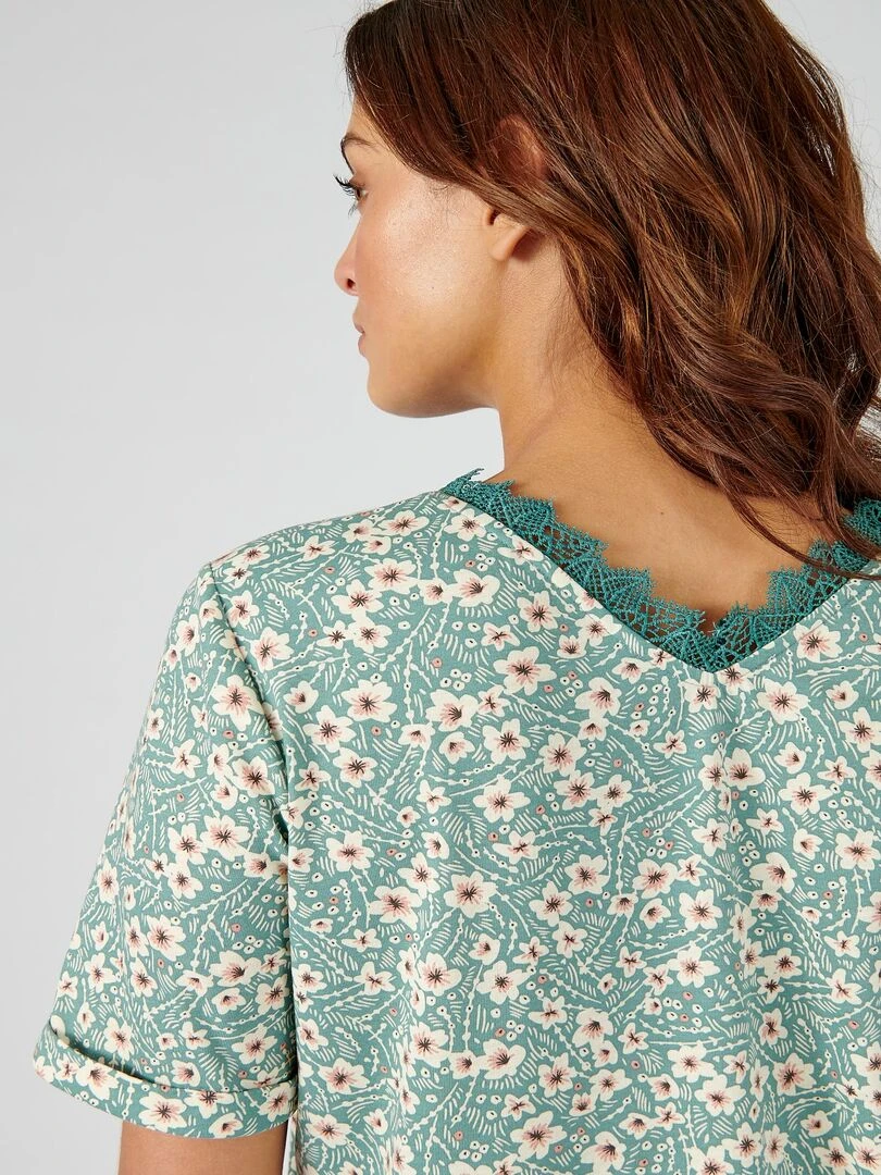 Tee shirt imprimé détails dentelle Damart Vert