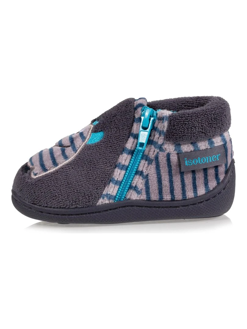 Chaussons Bottillons zip Bébé Monstre rayé   Gris