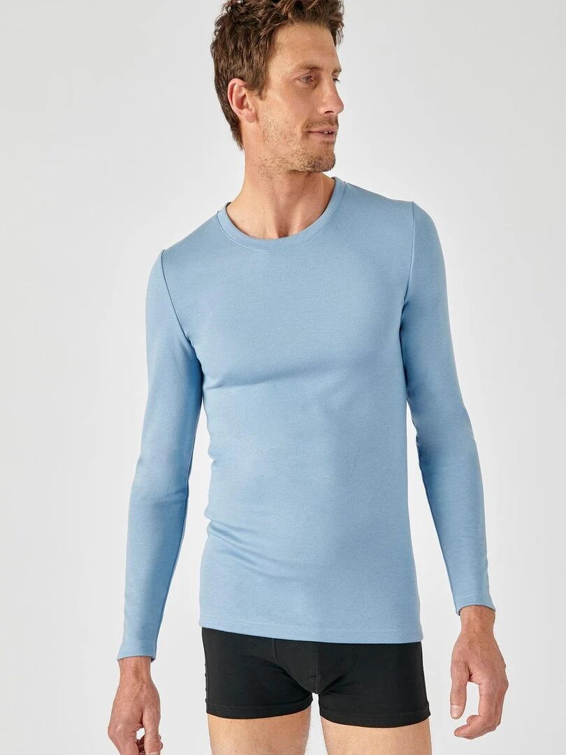 T shirt tricot double face manches longues Thermolactyl Damart Bleu gris