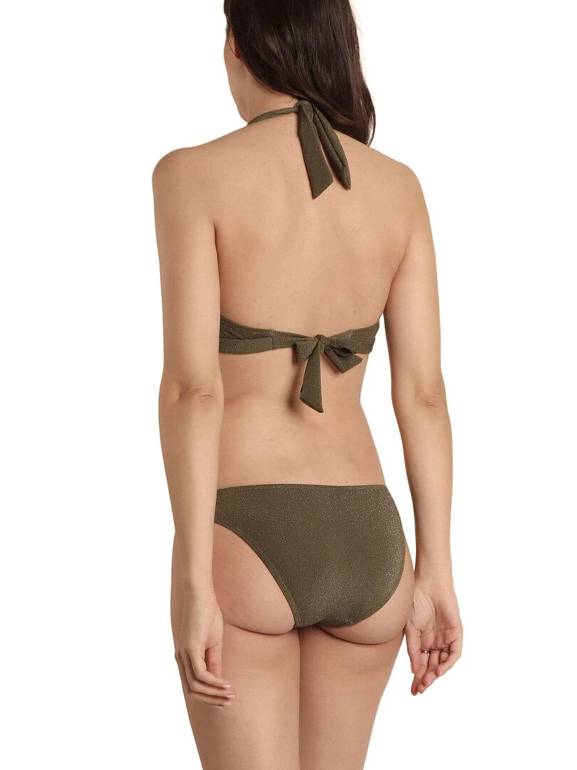 Ensemble 2 pièces bikini préformé dos nu Shiny Paradise Kaki