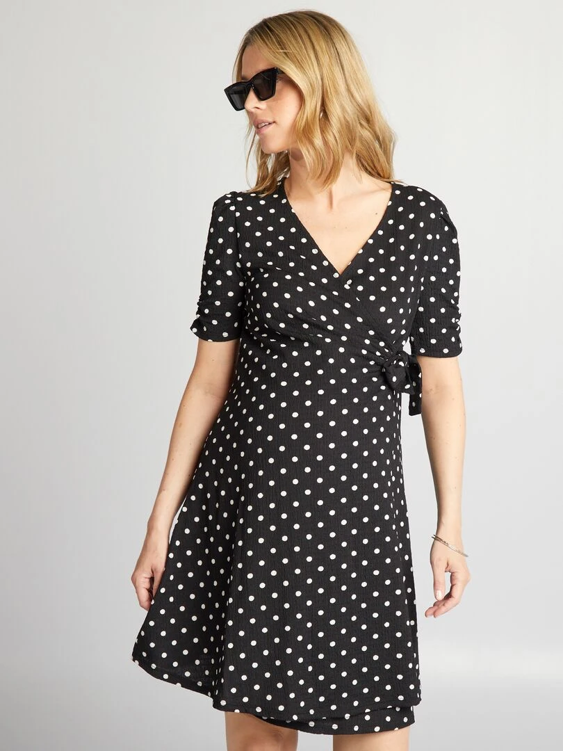 Robe courte grossesse Noir à pois
