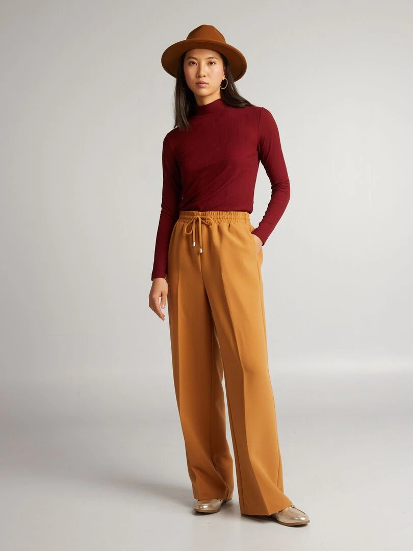 Pantalon droit avec liens à nouer Marron