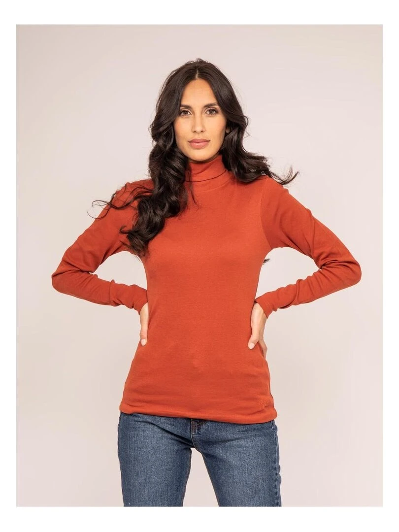 Sous pull col roulé pur coton organique FUSEE Rouge brique