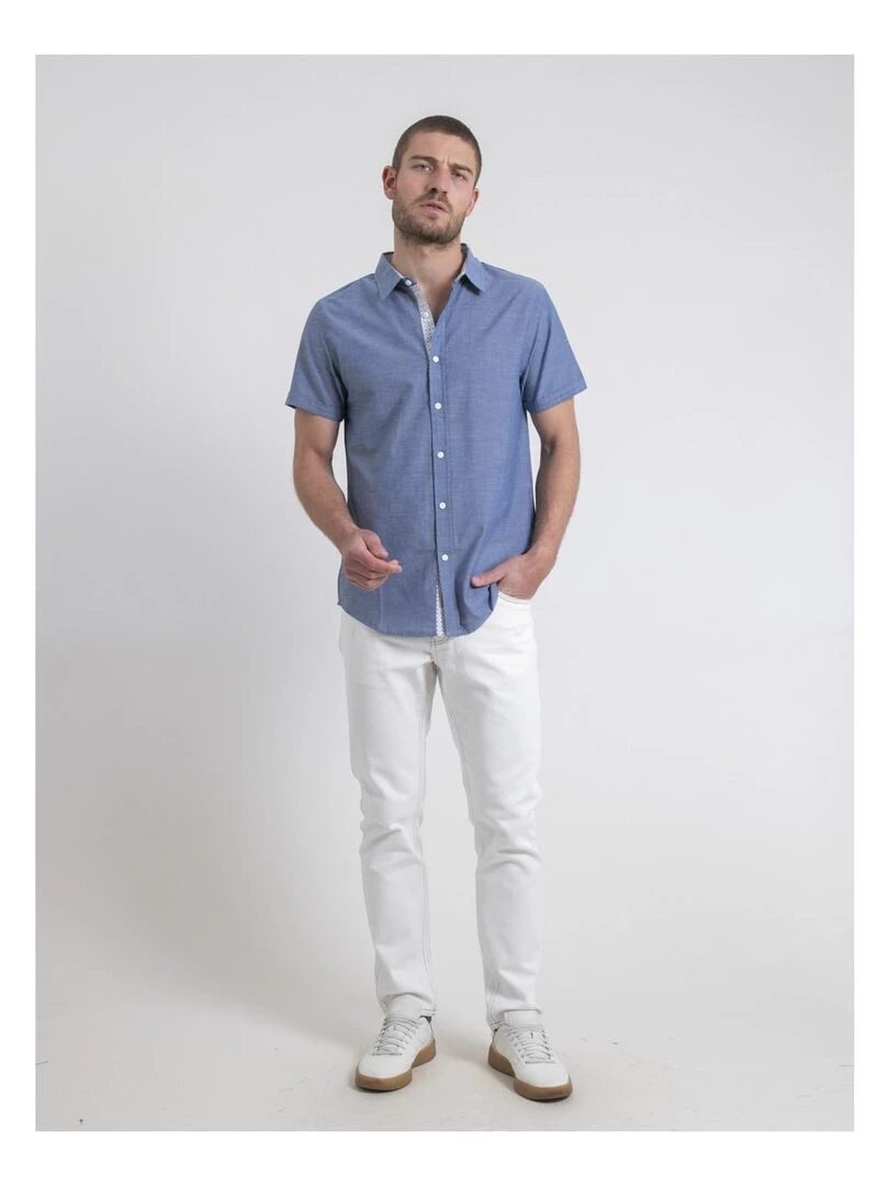 Chemise manches courtes pur coton motifs DAKARY   Bleu marine