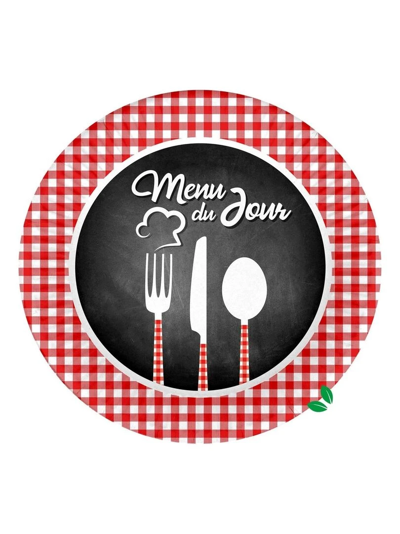 Set de 10 assiettes en carton 23 cm Menu du jour Rouge