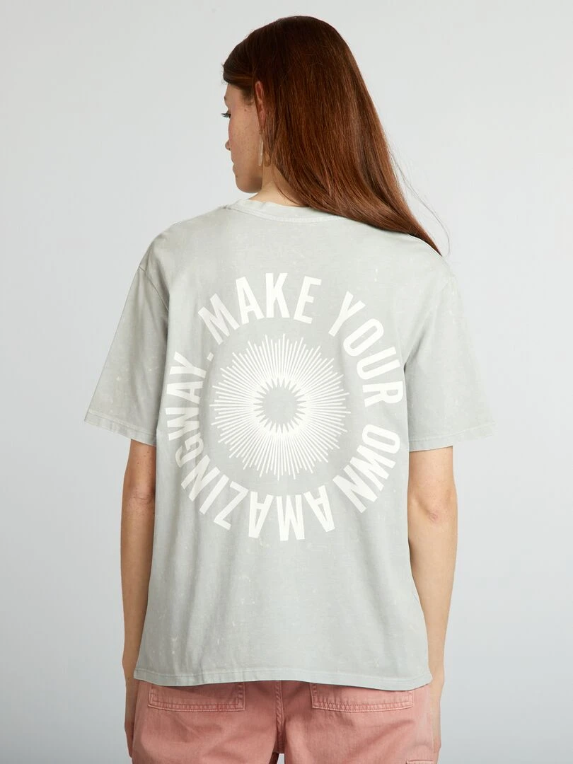 T shirt ample imprimé Gris