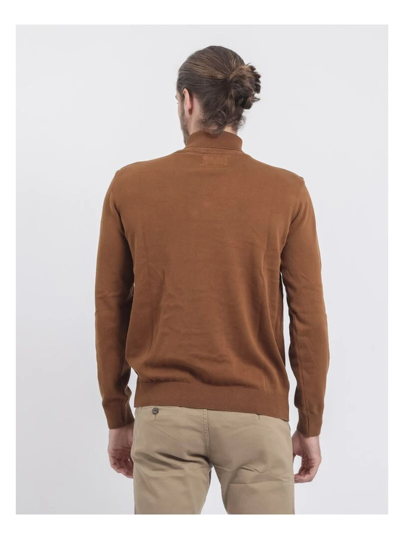 Pull col roulé pur coton LODIRK Marron caramel