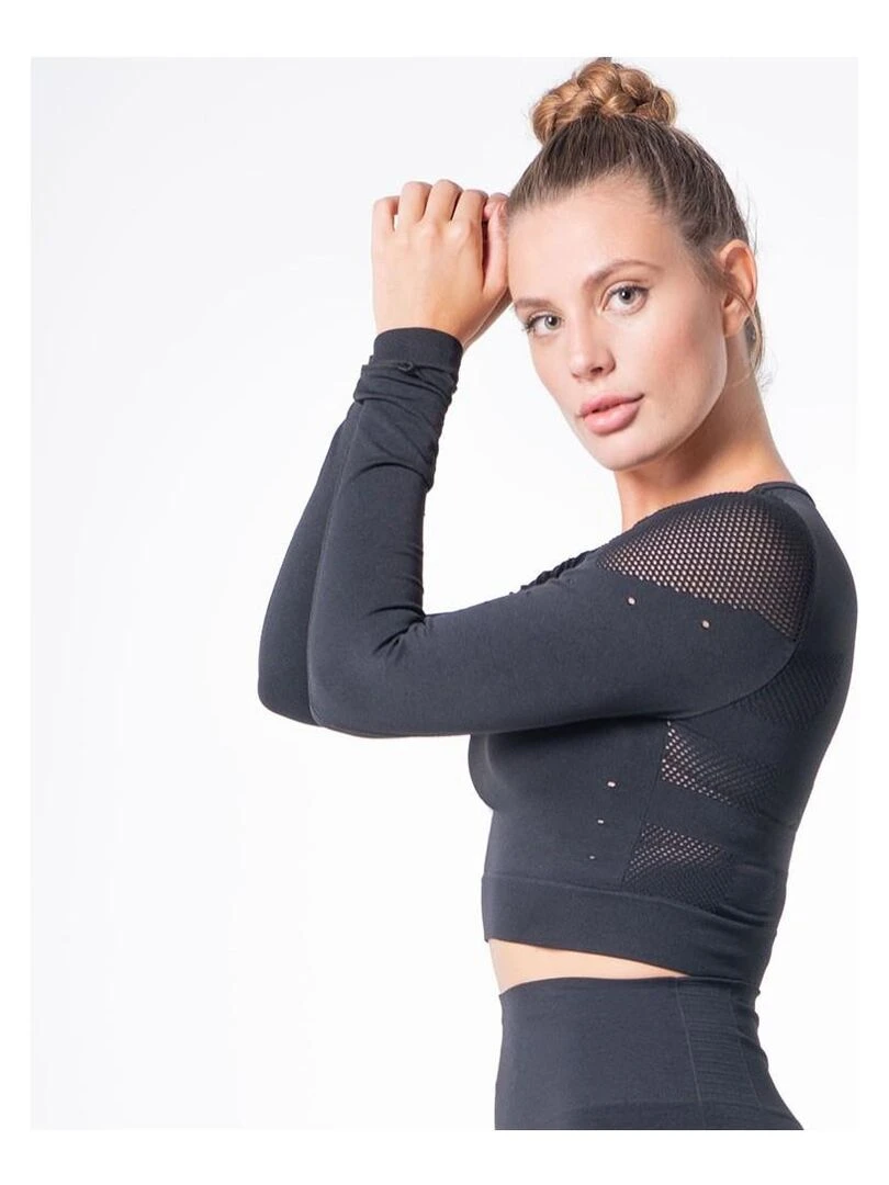 Crop top sans coutures avec fibre Emana Yoga Noire Indy Noir Noir