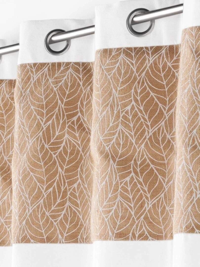 Rideau bi matière avec toile de jute imprimée Blanc