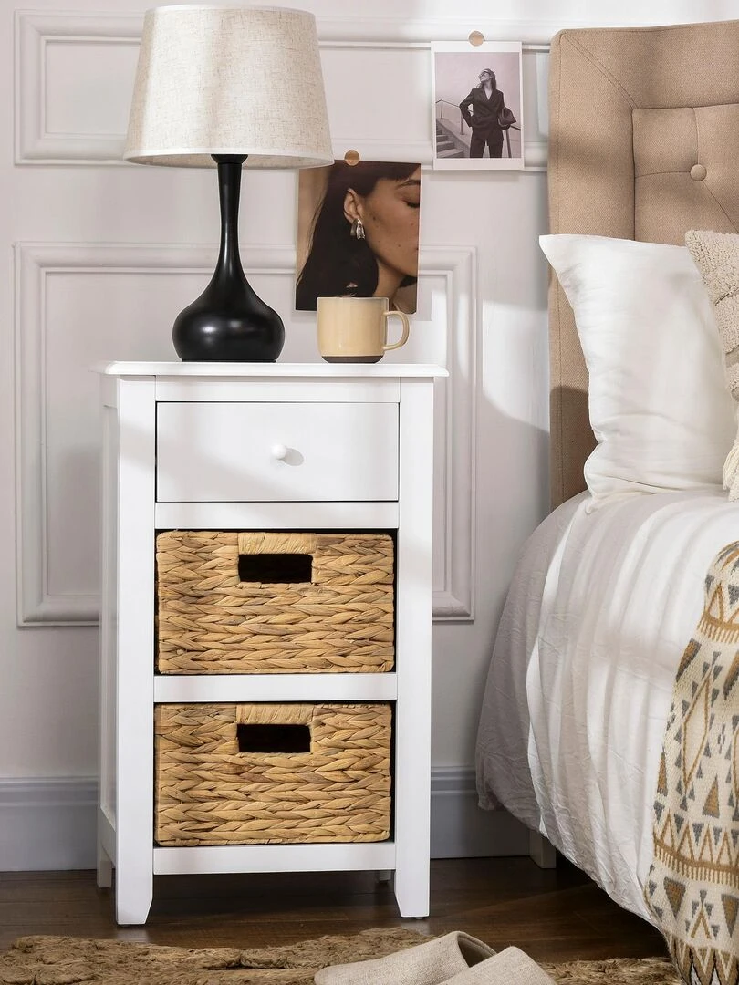 Chiffonnier 3 tiroirs style cosy chic jacynthe d'eau MDF blanc Blanc