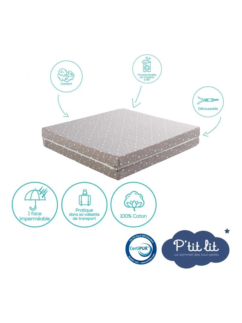 Matelas pliant bébé 60x120x5 cm Matelas de voyage Déhoussable Réversible Blanc