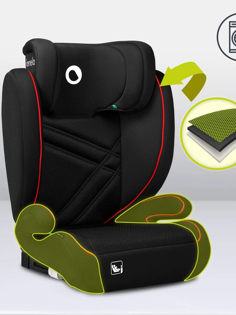Siège auto évolutif LIONELO Hugo i Size   ISOFIX   Noir   Noir Rouge
