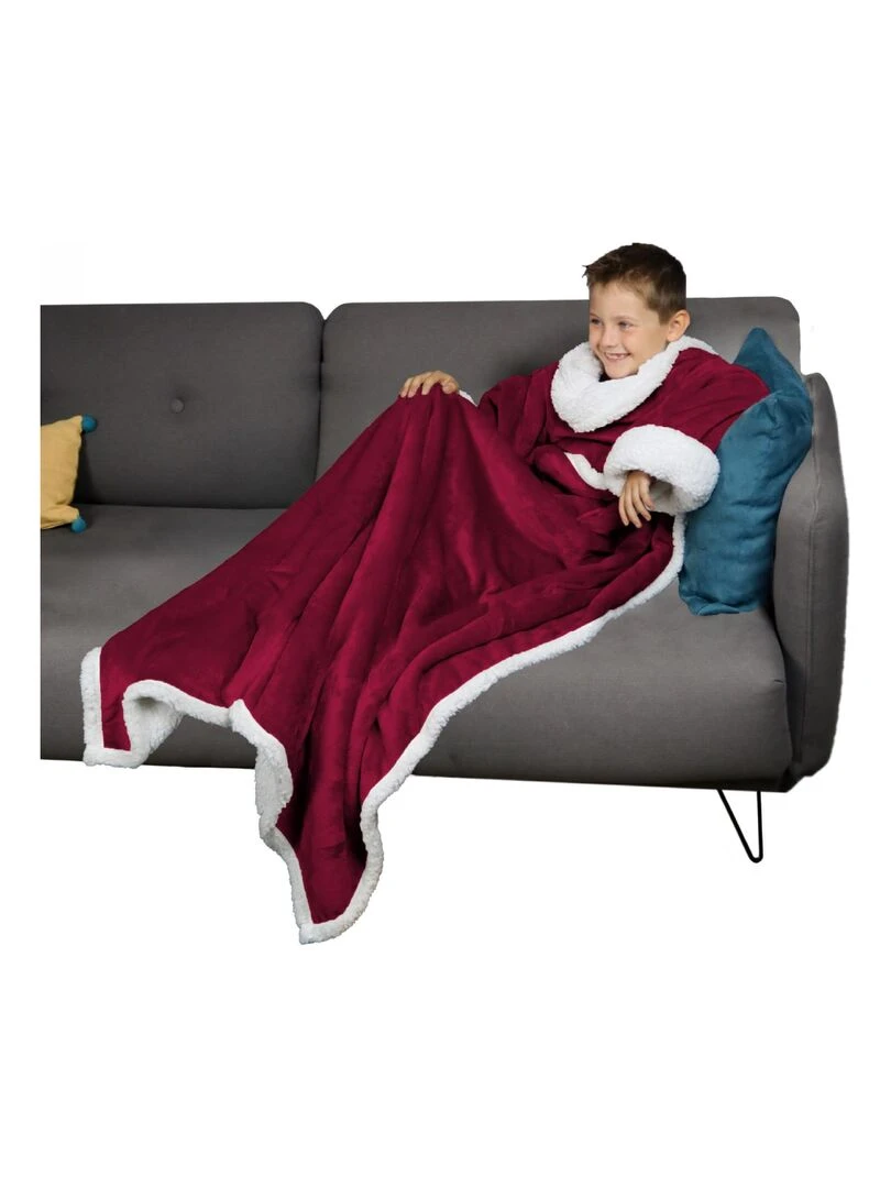 Couverture polaire plaid intégral avec manches et poche Sherpa et flanelle Vivezen Violet prune