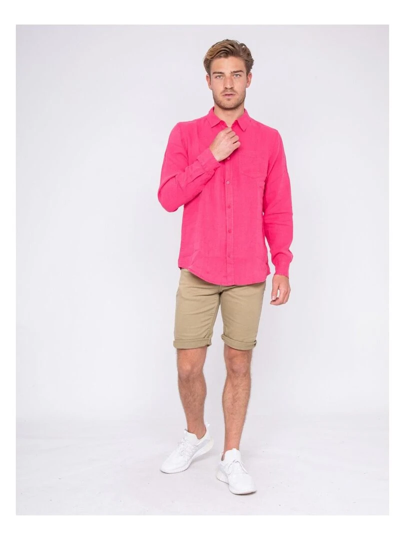 Chemise manches longues pur lin DALAMO Rose framboise