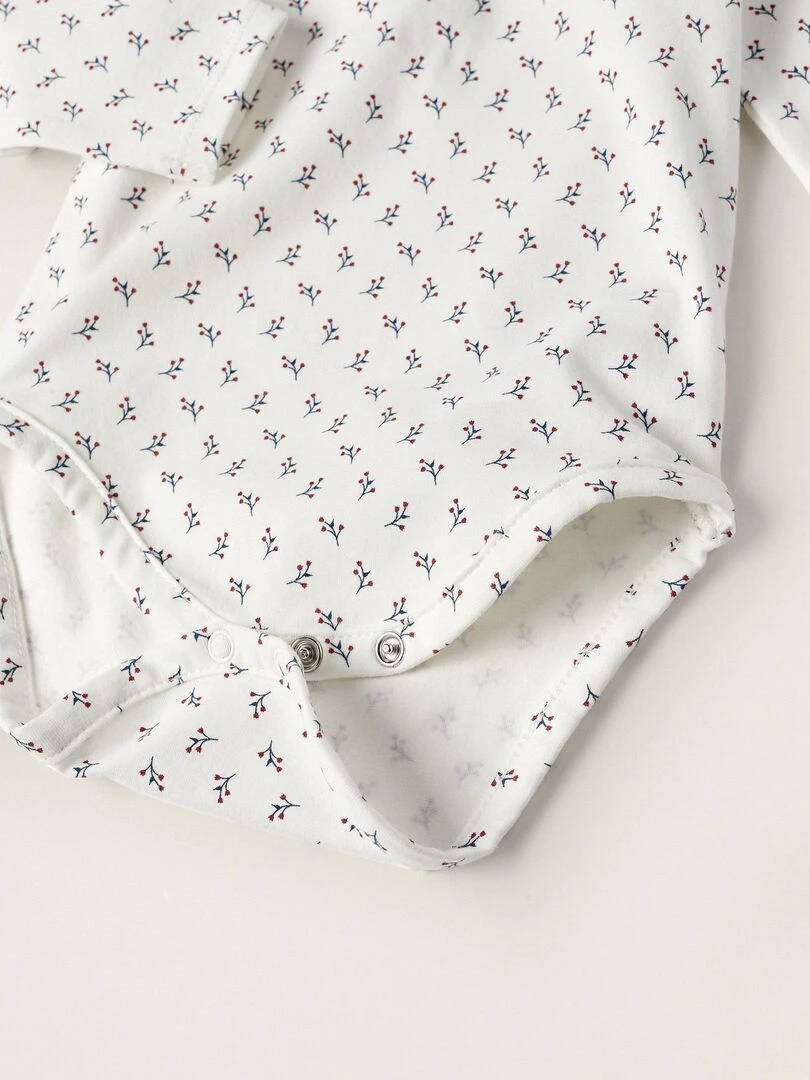 Body en jersey de coton avec volant pour nouveau né 'Floral' manches longues ATLANTIC COMPANY   Blanc