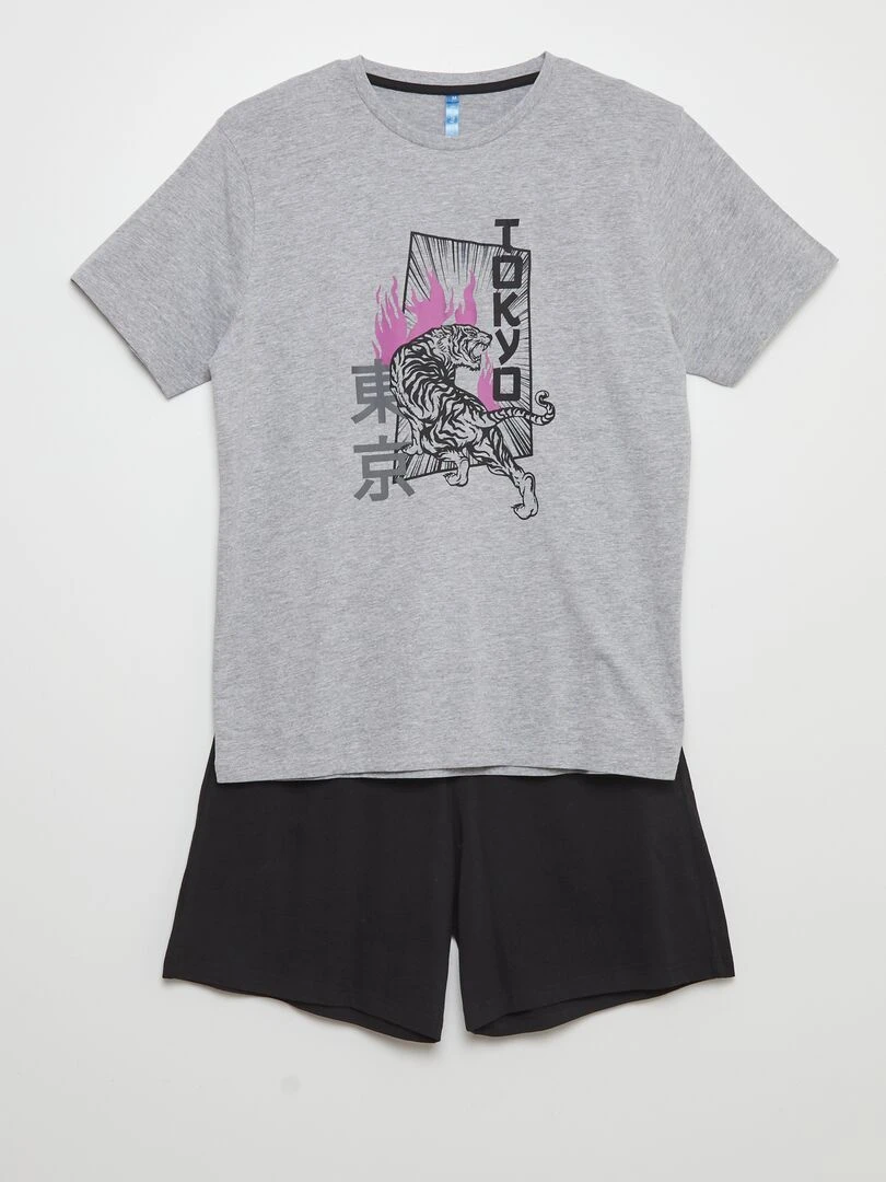 Ensemble de pyjama short + t shirt 2 pièces Gris