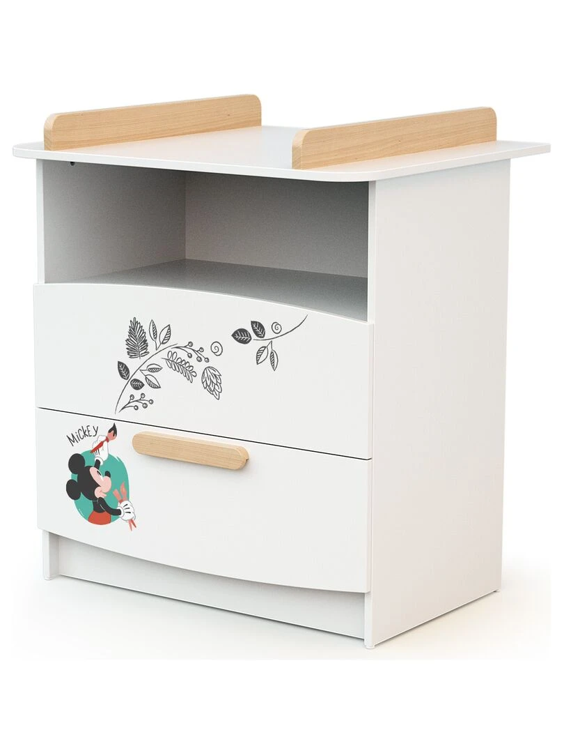 At4   Commode À Langer Disney Doodle Zoo Mickey Blanc Et Hêtre   Marron clair
