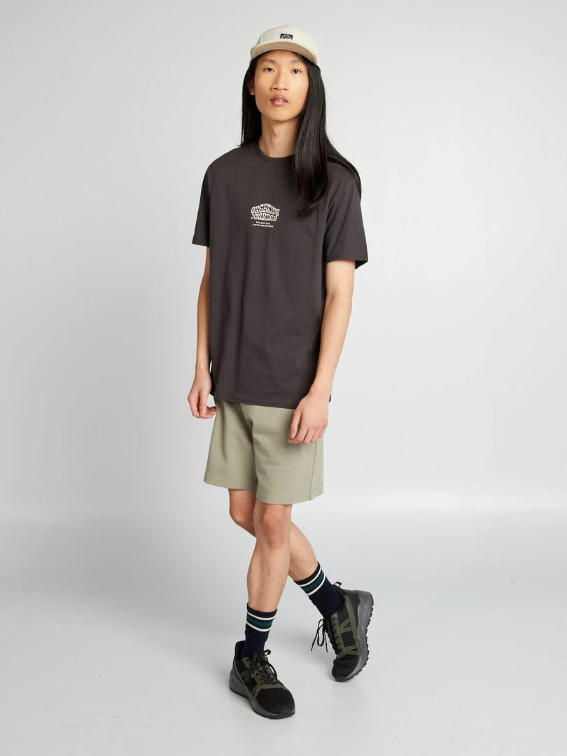 T shirt en jersey à col rond Noir/gris