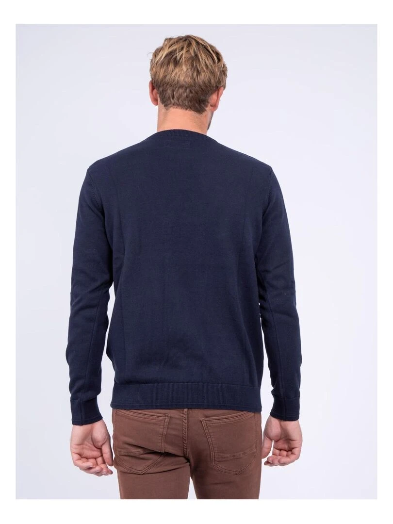 Pull col rond pur coton LION Bleu marine