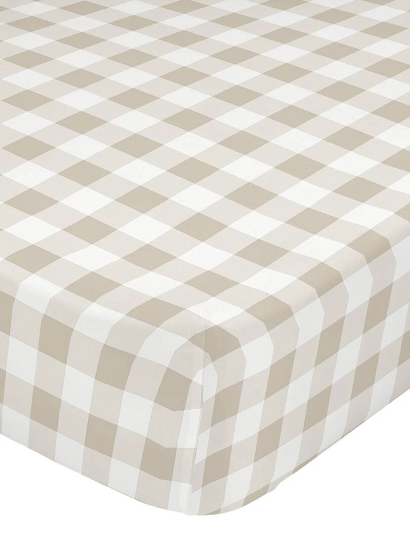 Drap housse Vichy Berceau "Happyfriday" Beige