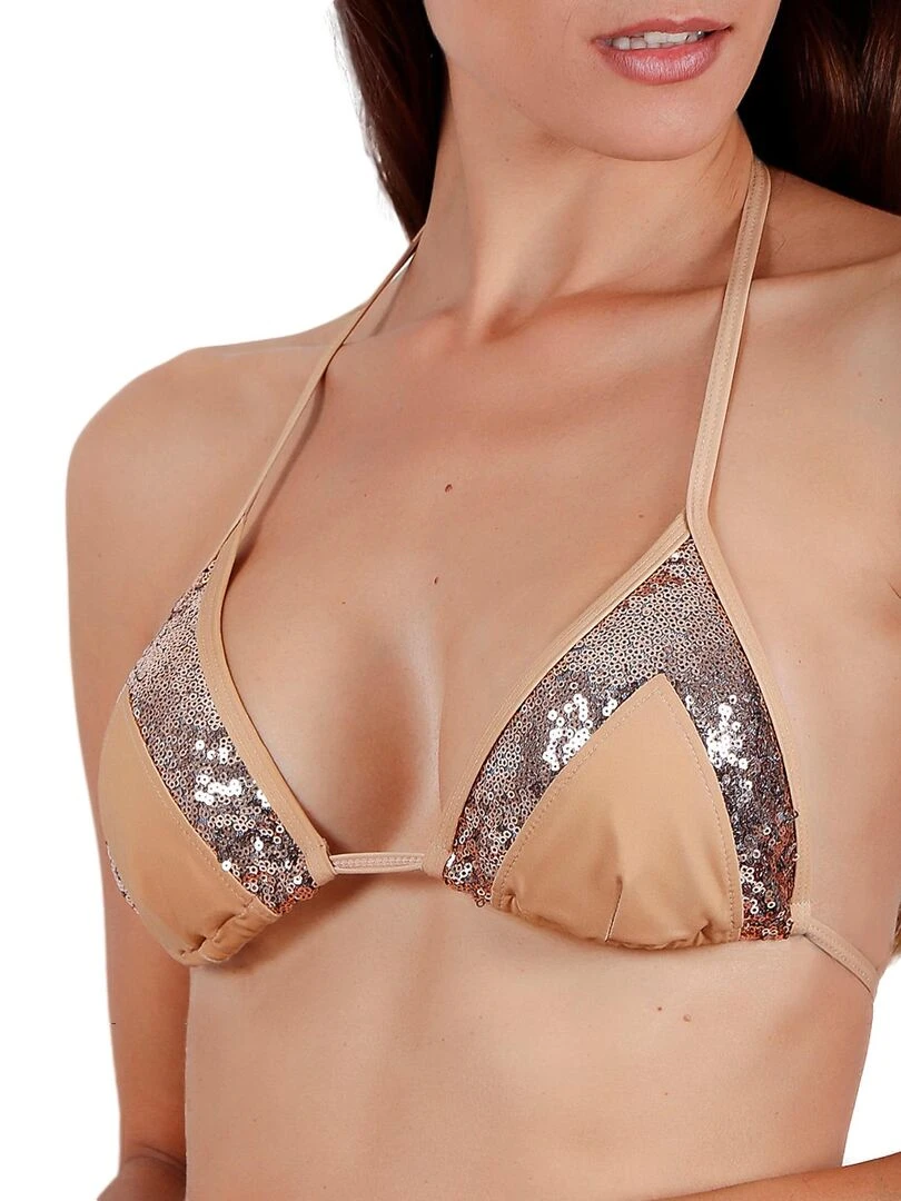 Ensemble 2 pièces bikini triangle préformé Bright Sequins   Beige