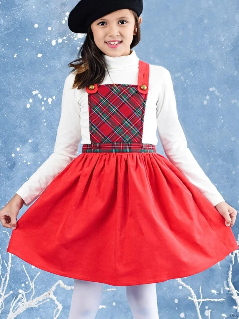 Robe de Noël Fille Velours Tartan Rouge CHRISTMAS 'LA FAUTE A VOLTAIRE' Rouge
