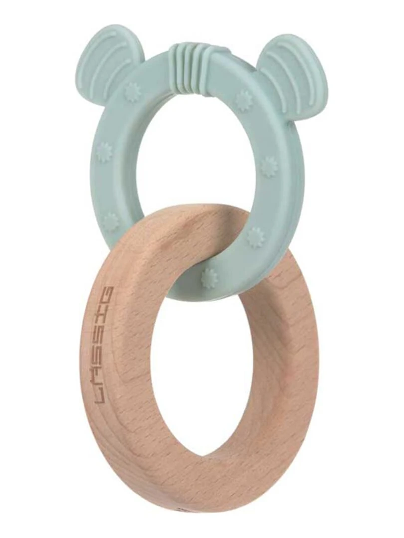 Anneau de dentition 2 en 1 en bois et silicone Chien Bleu