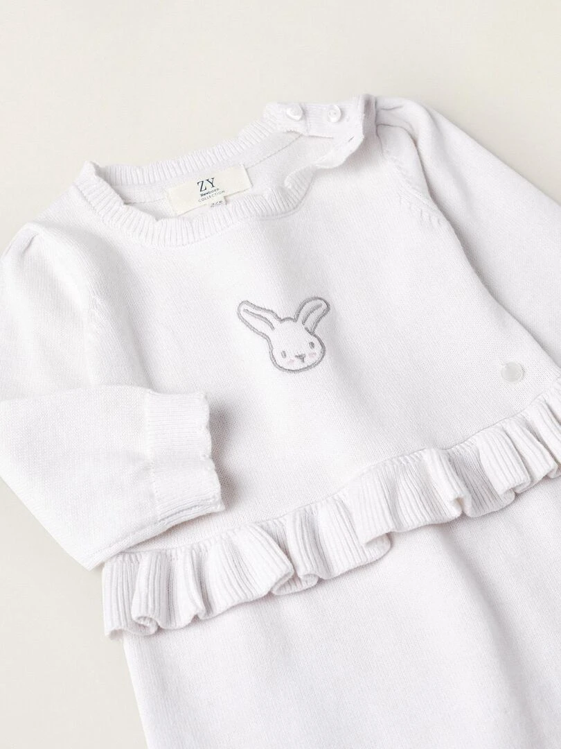 Combinaison en maille avec volants et pieds pour nouveau né 'Lapin' manches longues EARLY BLOOM   Beige clair