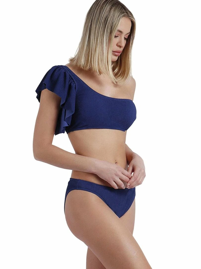Ensemble deux pièces bikini asymétrique préformé à volants Estructura   Bleu marine