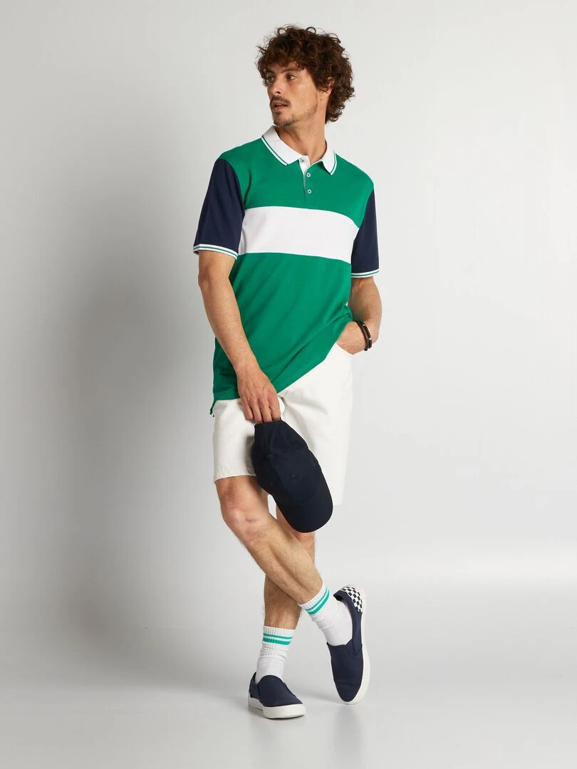 Polo color block en piqué de coton Vert