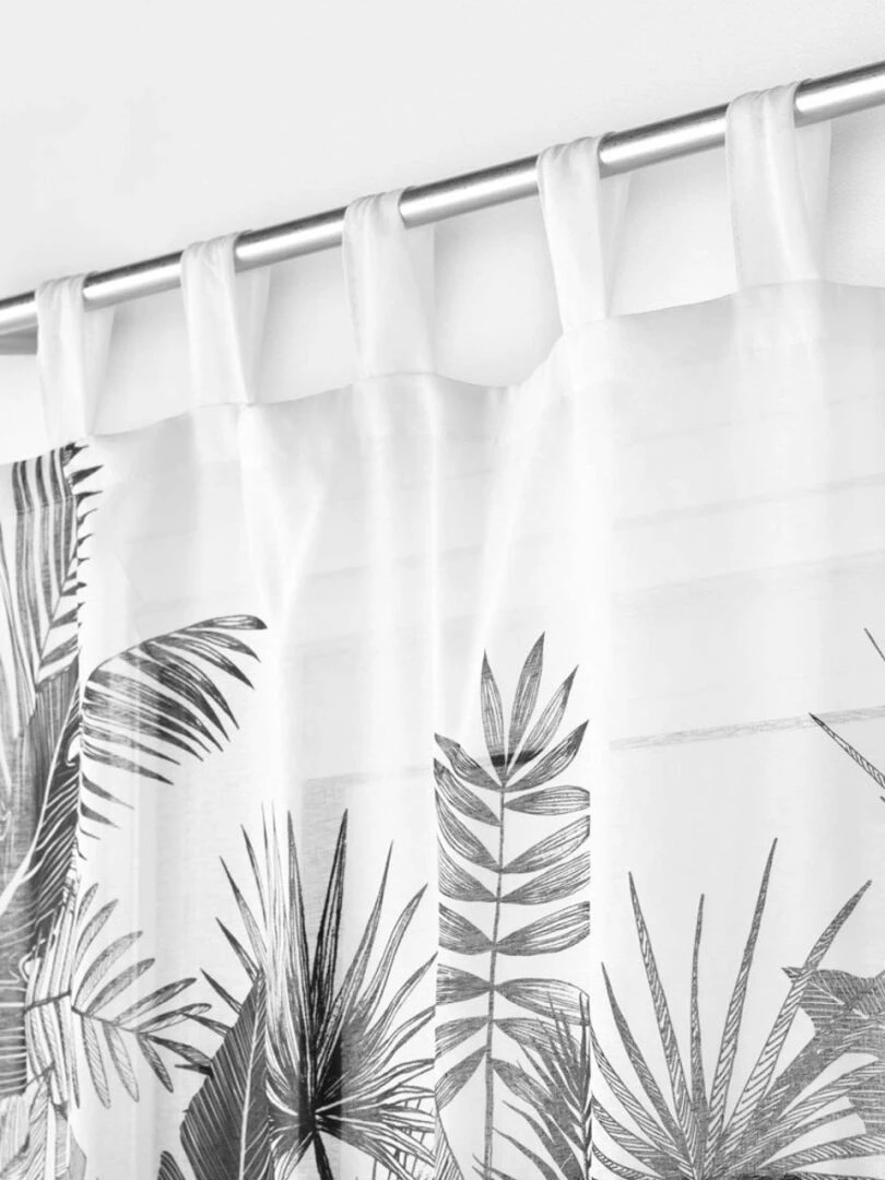Voilage à passants 140x240 sable top imprimé pompon Palmira blanc   Blanc
