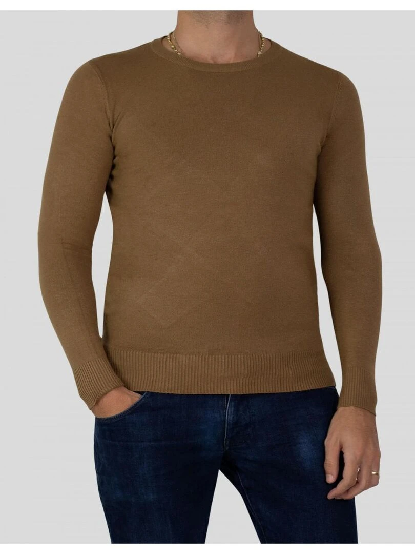 Pull manches longues col rond Kebello Marron