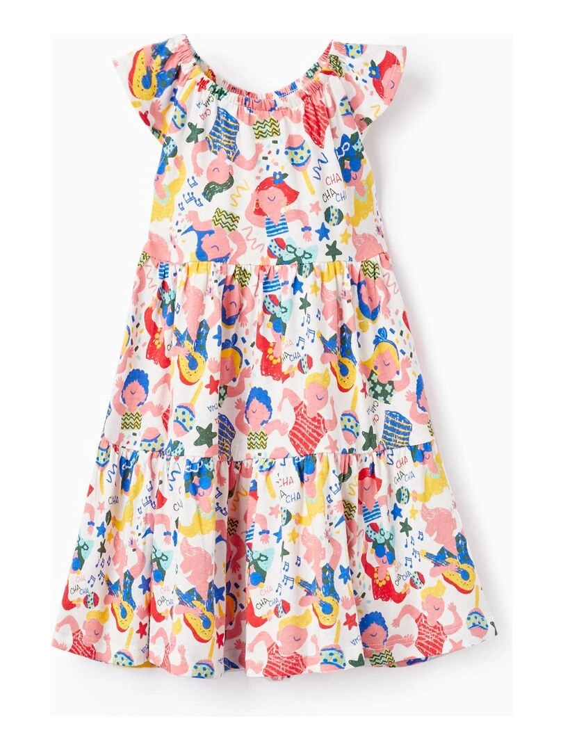 Robe en Coton Imprimé pour Bébé Fille 'Cuba' manches courtes CUBA Blanc