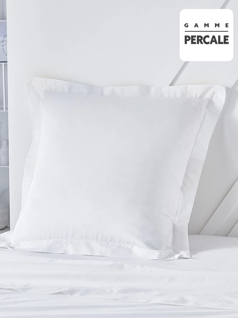 Taie d'oreiller uni en percale de coton Blanc