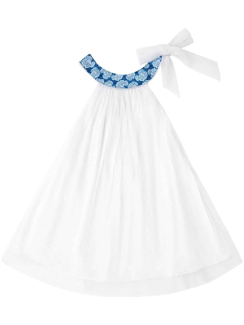 Robe Cérémonie Fille  Voile Blanc Fleurs Bleu Roi  ALIZEE   La Faute à Voltaire   Blanc