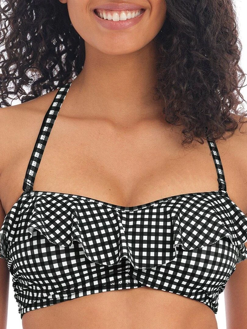 Haut de maillot bandeau vichy à armatures Check in   Noir
