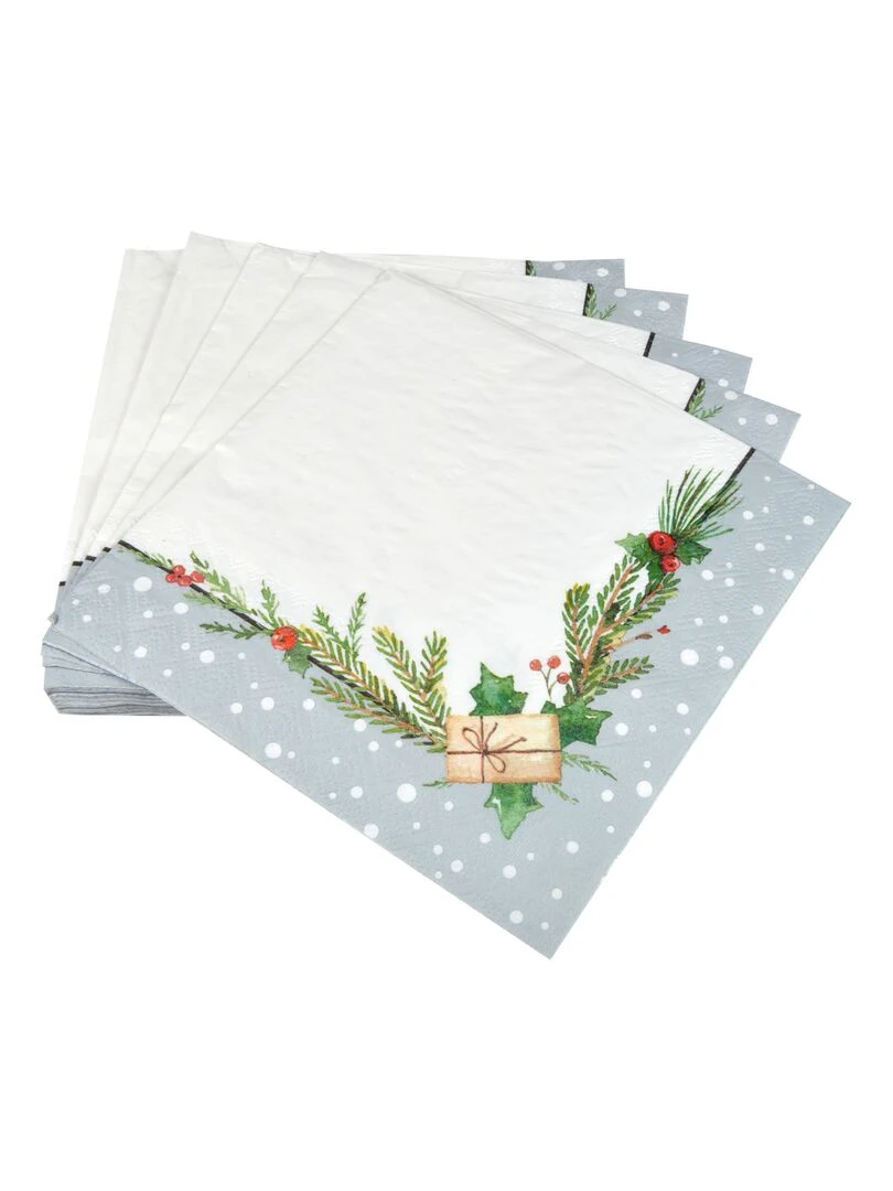 Lot de 20 serviettes en papier Branche de sapin Blanc