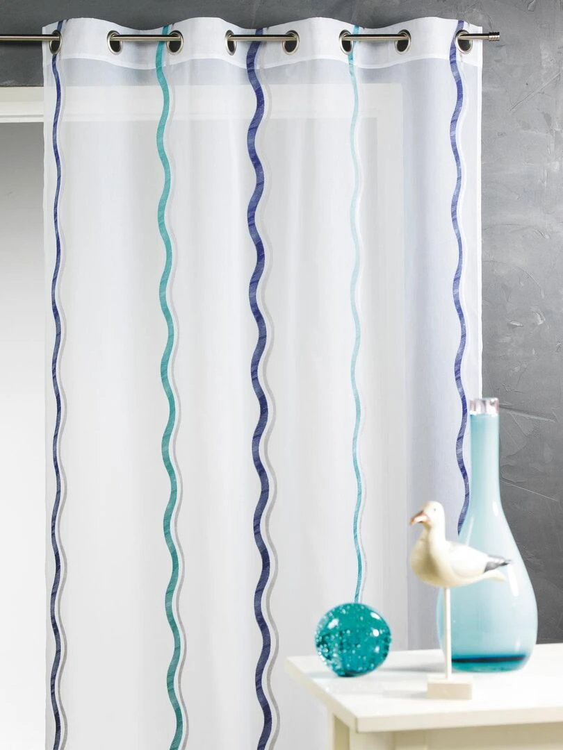 Voilage en jacquard à rayures verticales ondulées   Bleu