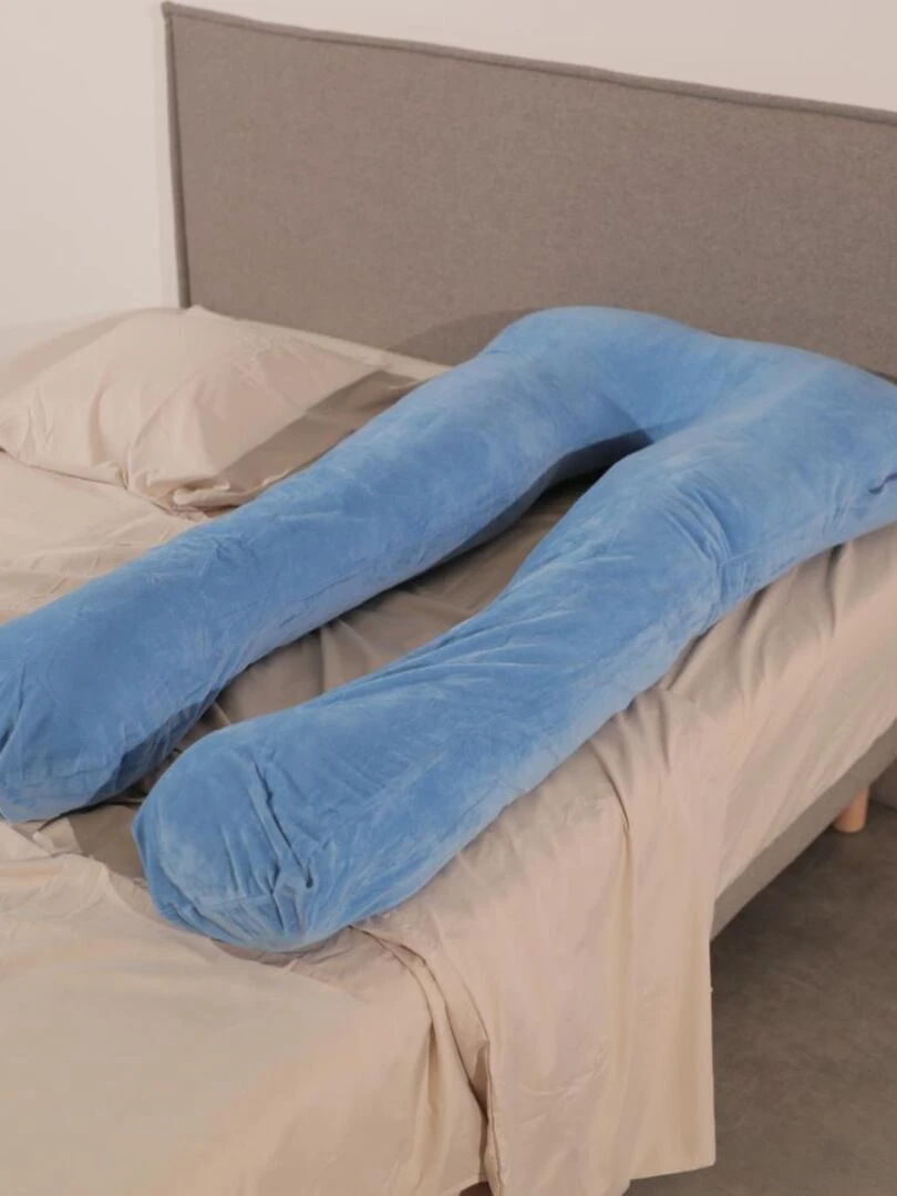 Coussin de Grossesse et d'Allaitement Velours 150x80 cm   Déhoussable   Bananair   Bleu