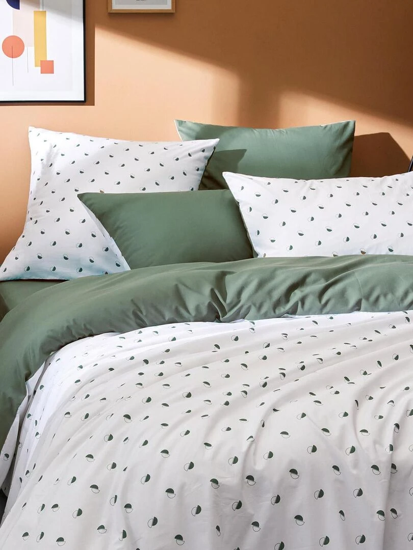 Housse de couette en percale au style géométrique Vert olive