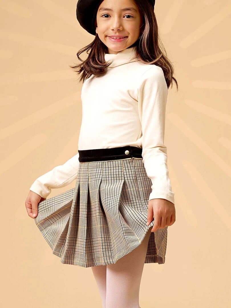 Jupe Écossaise Fille  Laine Carrx Tartan Marron Jaune  LONDON   'LA FAUTE A VOLTAIRE'   Marron