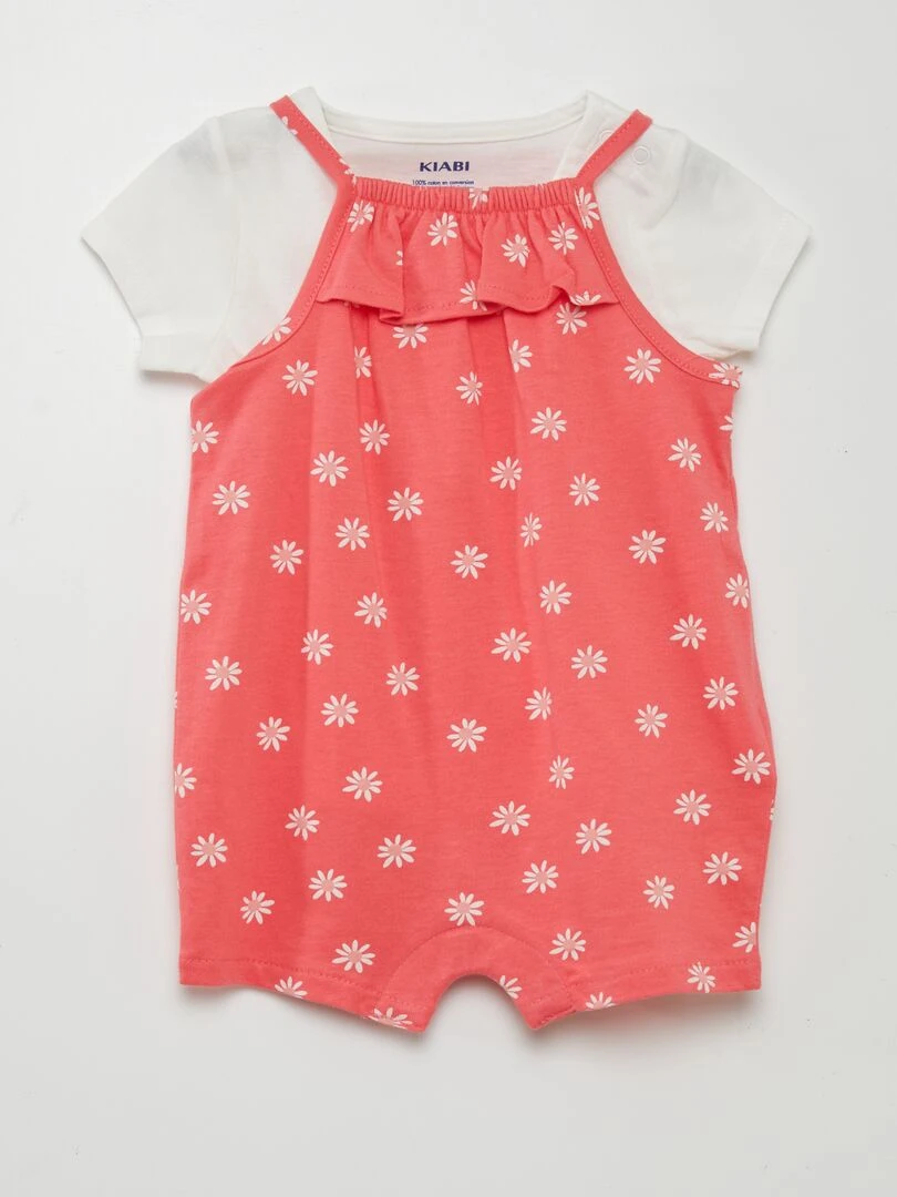 Ensemble combishort + t shirt 2 pièces Rose