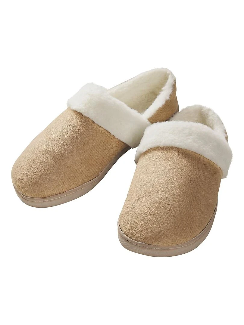 Chaussons fermés petit talon Camel Beige