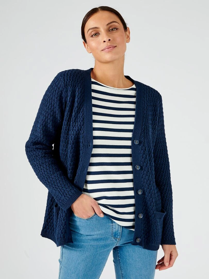 Gilet maille fantaisie Damart Bleu marine