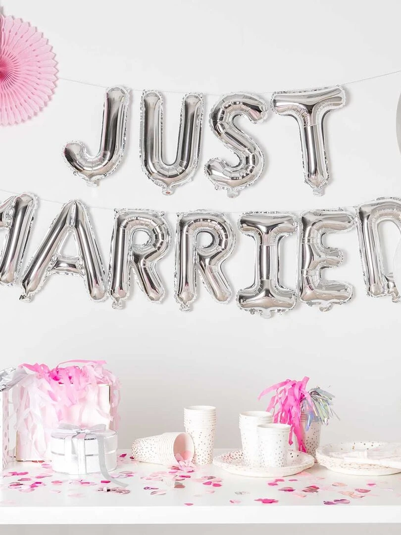 Ballons Aluminium Mariage Just Married Argenté 36 cm Argenté
