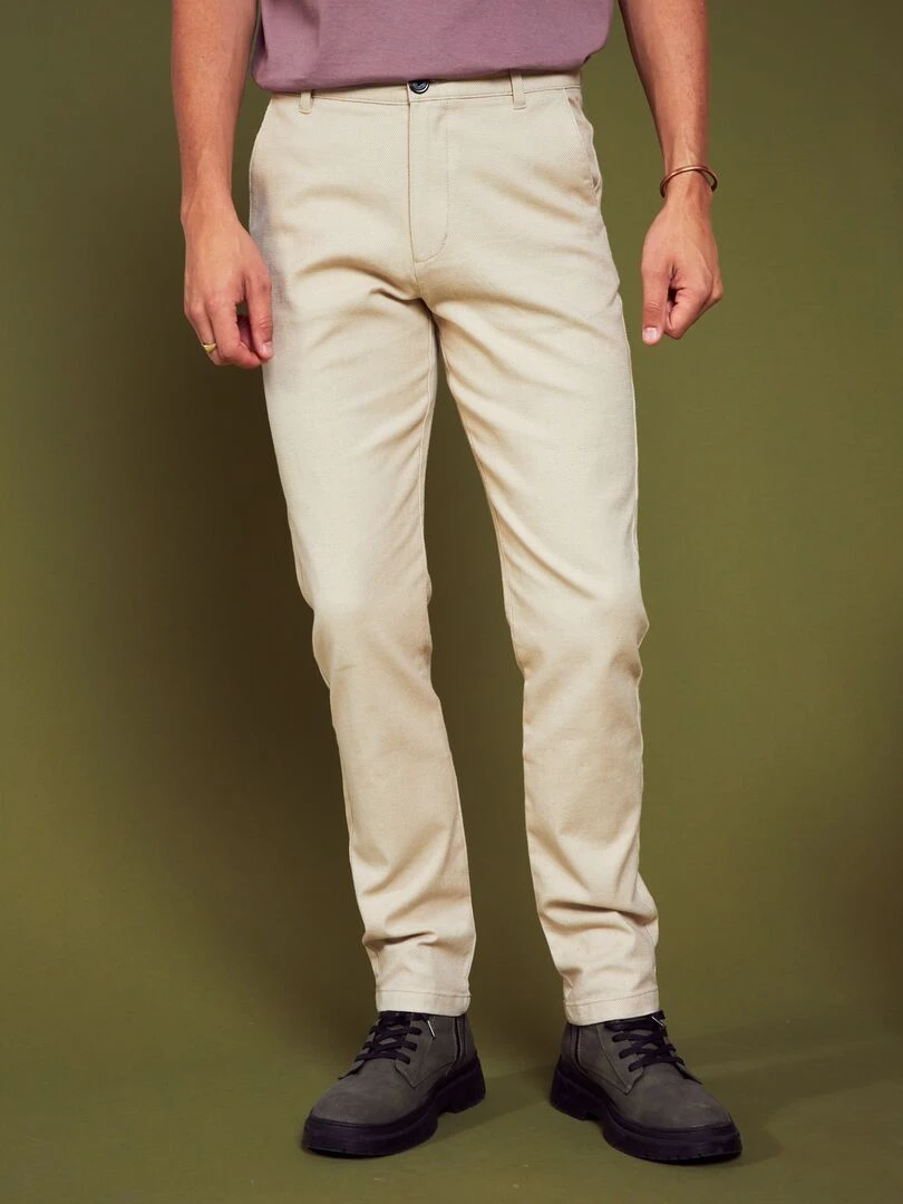 Pantalon slim en jacquard beige
