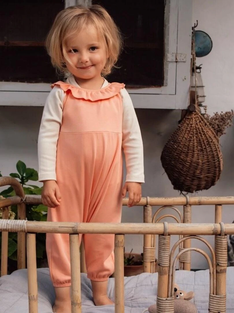 Combinaison Bébé à Volant en Coton Pima Bio   Rose saumon