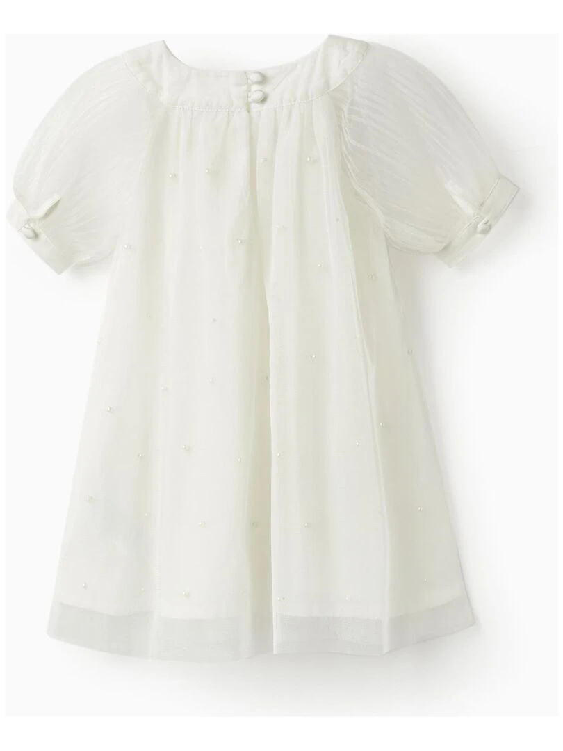 Robe en tulle et coton pour bébé fille 'Special Days Pearls' manches courtes CÉRÉMONIE Blanc